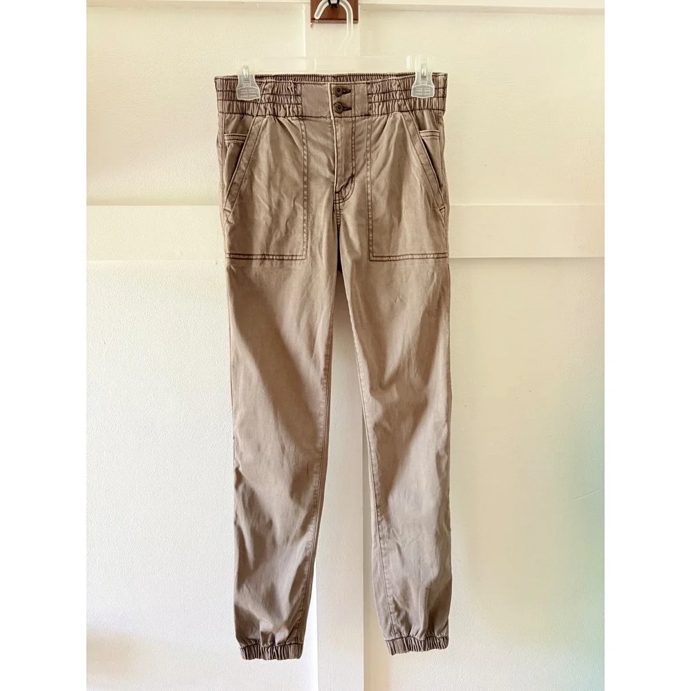 American Eagle Women Mushroom Brown Stretch Joggers Size 4 Smocked Waist - Picture 1 of 8